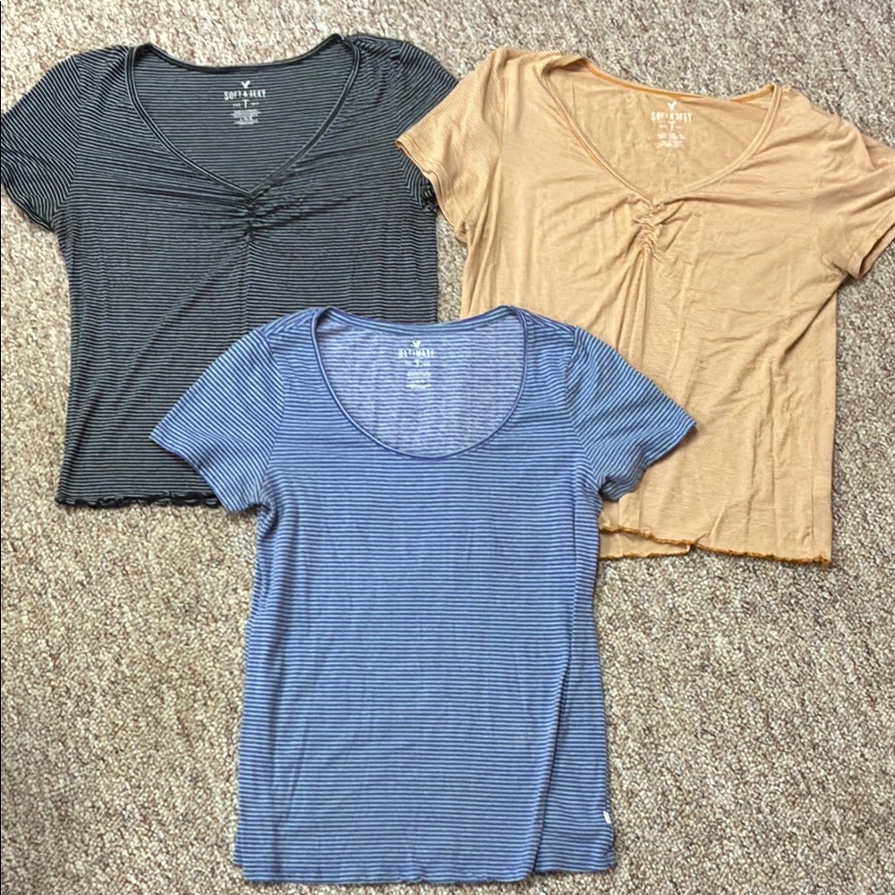 AE Short Sleeve Striped Tops - Black, Blue, Yellow bundle